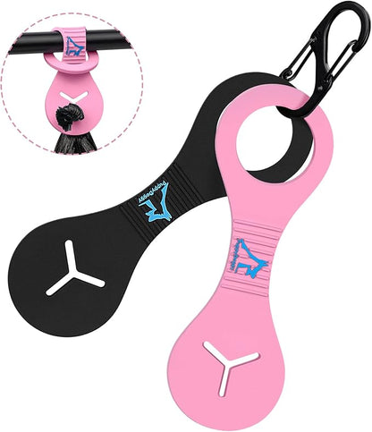 PuppyDoggy Dog Poop Bag Holder for Leash Waste Bag Carrier Dog Poop Bag Dispenser for Walking Running Bicycle Accessory 2 Pieces (Black + Pink)