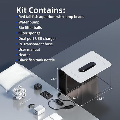 Betta Fish Tank Kit 2.5 Gallon Aquarium with Heater, Hidden Filtration, Light, Lid, Small Acrylic Tank for Beta, Shrimp, Guppy