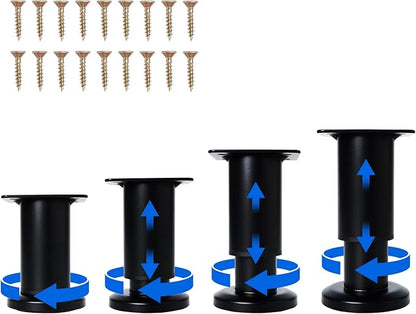 Olldag 4 Pcs Adjustable Height Furniture Support Legs [with Screws] 3.15-4.72 inch, Metal Heavy Duty Furniture Replacement Legs for Chair/Bed/Sofa/Cabinet/Couch/Dresser/Bed/Table (Black)