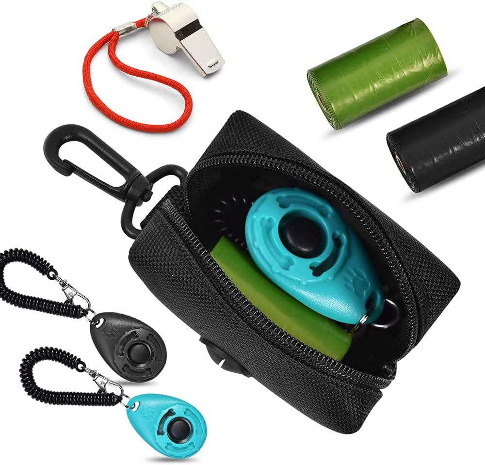 Dog Waste Bag Dispenser Pet Poop Bags Holder for Doggie Waste Bags Dispensers Soft Fabric Zipper Small Doggy Puppy Pouch for Leash Accessory Attachment with Carrier,Blue
