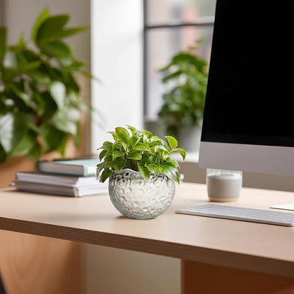 Ceramic Plant Pots 4 Inch - Small Ceramic Planter with Drainage Hole and Plug, Modern Unique Pots for Plants Indoor Outdoor, Decorative Round Planter, Home Decor, Garde Gifts, Beige-Grey