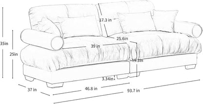 93.7” Oversized Grey Velvet Loveseat Sofa, Deep Seat 2-Seater Modular Sectional Couches for Living Room with 4 Pillows, Cloud Home Sofas Set, Love Seat Couches