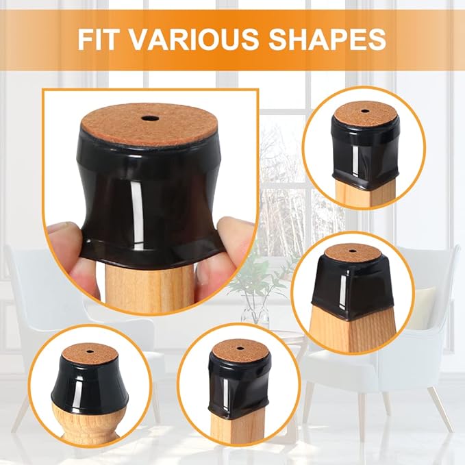 24 Pcs Chair Leg Floor Protectors for Hardwood Floors Silicone Covers to Protect Wood Tile Floors Felt Bottom Furniture Leg Caps Anti-Scratch Reduce Noise (Fit:1.3"-2")