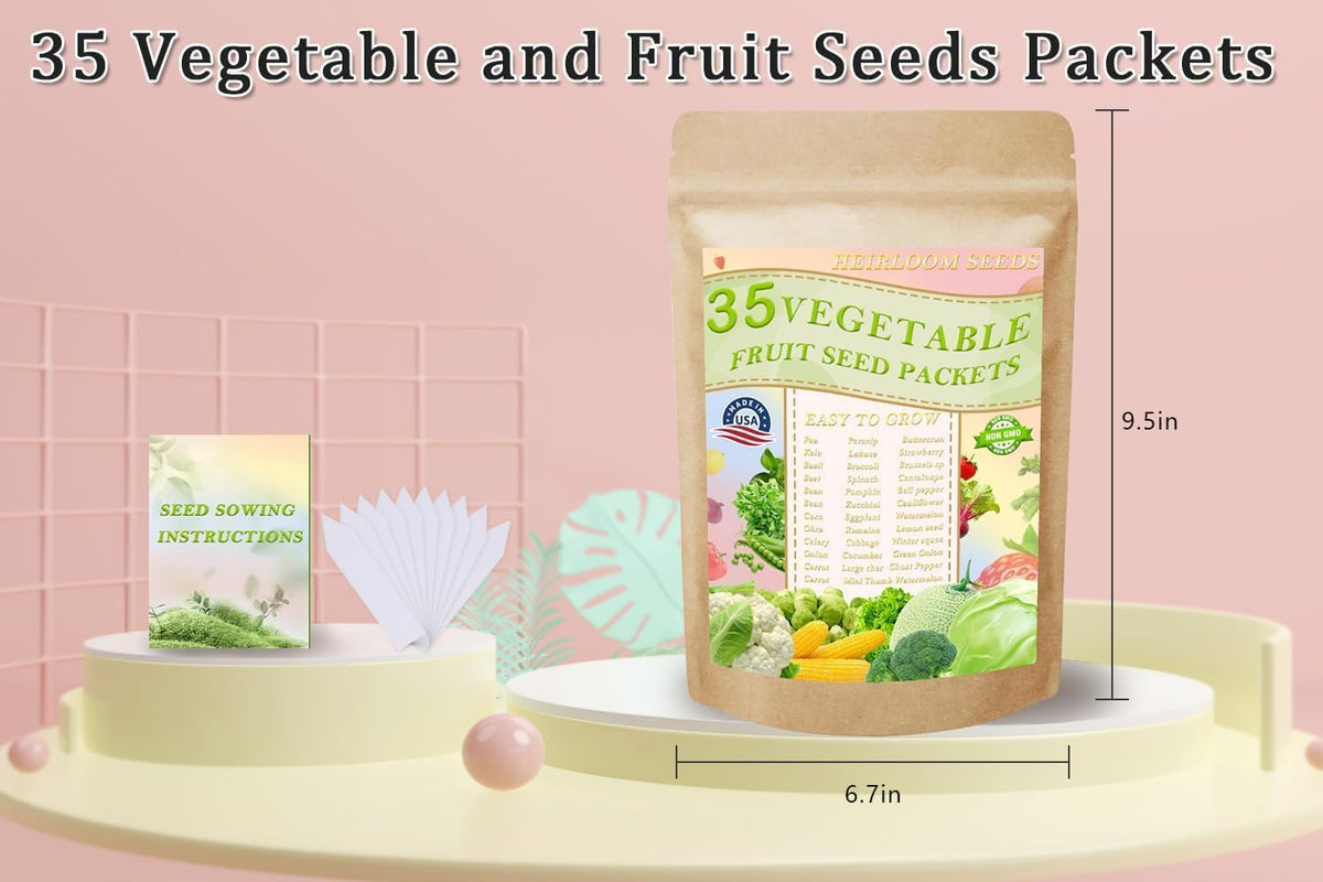 Vegetable Seeds Kit Fruit Seeds for Planting Non-GMO and Heirloom 35 Varieties Seeds for Planting Vegetables 10 Plant Markers