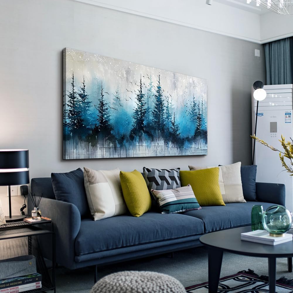 hyidecorart Large Wall Decor For Office Framed Wall Art For Living Room Scenery Abstract Wall Painting Bedroom Decoration Misty Forest Trees Pictures Artwork Canvas Prints Home Room Decor 60"X30"
