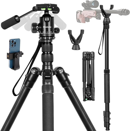 2 in1 Tripod for Camera & Hunting Tripods, 68" Camera Tripods & Monopods with Removable Handle, Aluminum Rifle Tripod & Shooting Stand, Heavy Duty Tripods for DSLR,Canon,Nikon,Sony, Extra Carry Bag