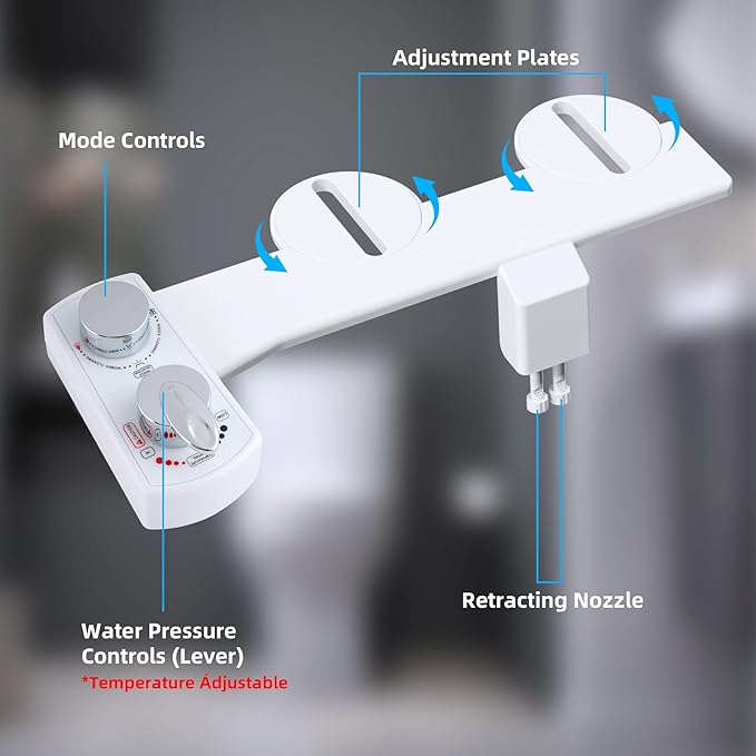 Hibbent Bidet Attachment for Toilet, Hot and Cold Water Spray Non-Electric Dual