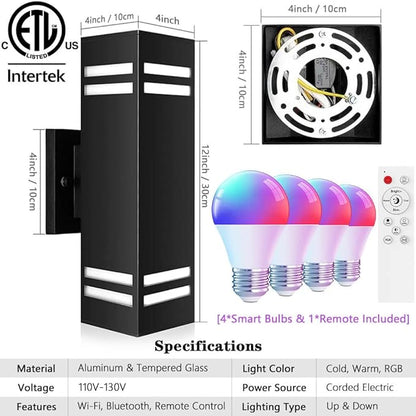 KIZON Modern Smart Porch Lights RGBCW, Dusk to Dawn Outdoor Lights Color