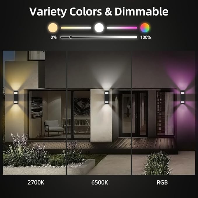 KIZON Modern Smart Porch Lights RGBCW, Dusk to Dawn Outdoor Lights Color