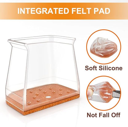 24 Pcs Chair Leg Floor Protectors for Hardwood Floors Square Silicone Covers to Protect Wood Tile Floors Felt Pads Furniture Leg Caps Anti-Scratch Reduce Noise (Fit:3/4" to 1")