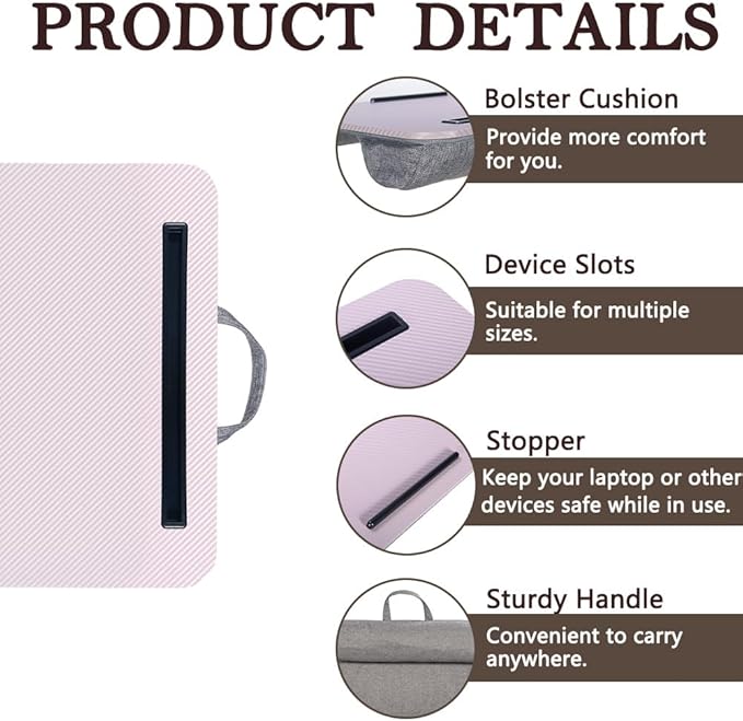 Portable Laptop Desk Fits Up to 16“ Laptops, with Tablet Slot, Built-in Cushion, Great for Home & Office,Lap Desk for Laptop,Lap Desk with Cushion (Grey Violet, Medium)