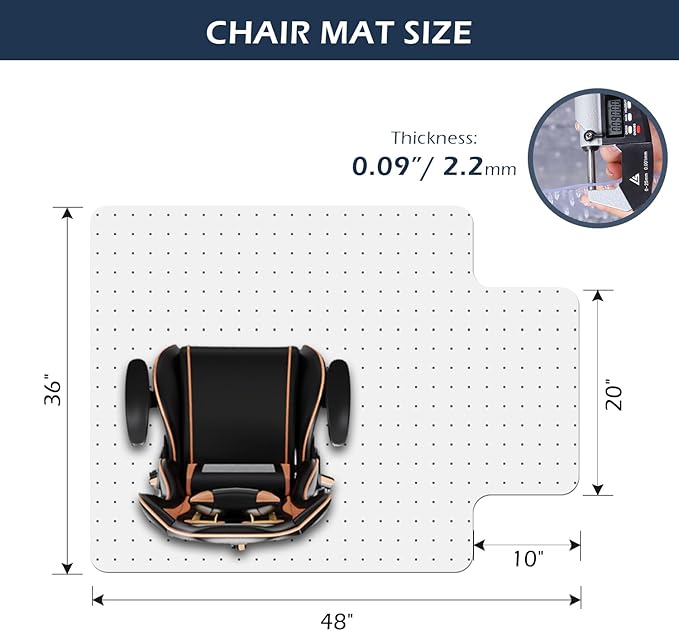 SALLOUS Chair Mat for Carpet, 36" x 48" Office Heavy Duty Chair Mat with Lip, Gaming Chair Mat for Carpeted Floors, Floor Protector Computer Desk Mat for Home Office (Clear, Extended Lip)
