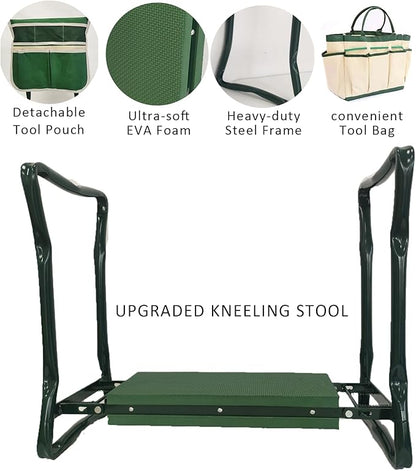 CNHZ FLOURISH Garden Kneeler and Seat Heavy Duty - Foldable Kneeling Stool with Large Tool Pouch & Storage Bag, Space-Saving, Ideal Gift for Gardeners, Seniors & Parents
