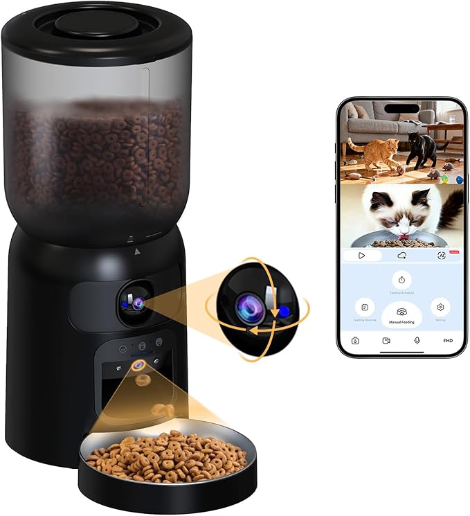 Automatic Cat Feeder with 2K Dual HD Cameras, 2.4/5G WiFi 6L Feeder, Pet Feeder