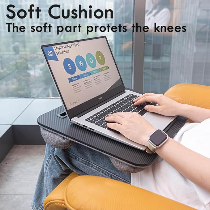 Portable Laptop Desk Fits Up to 16“ Laptops, with Tablet Slot, Built-in Cushion, Great for Home & Office,Lap Desk for Laptop,Lap Desk with Cushion (Black, Medium)