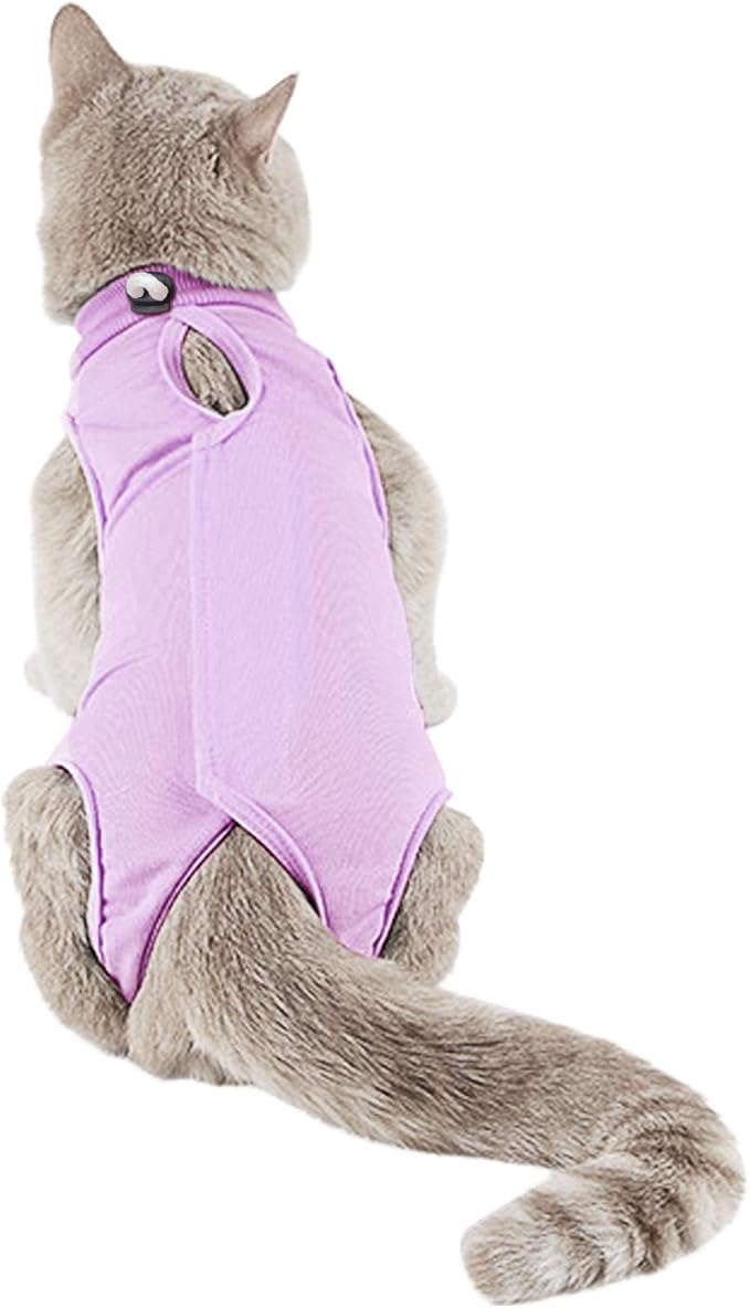 Kitten Onesies,Cat Recovery Suit for Abdominal Wounds or Skin Diseases,After Surgery Wear Anti Licking Wounds,Breathable E-Collar Alternative for Cat Purple S