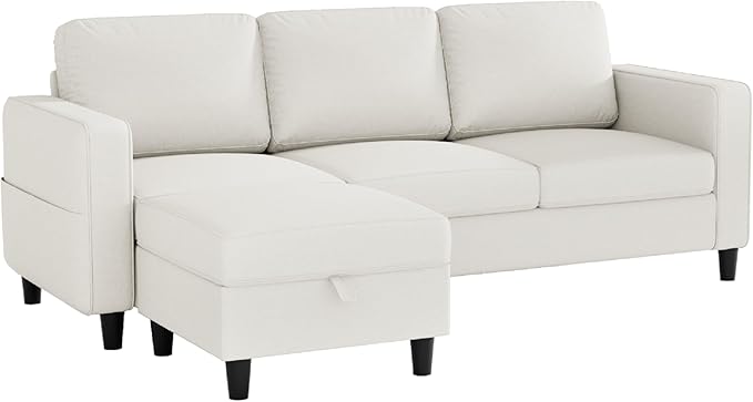 Sectional Sofas Couches for Living Room Convertible 3 Seater L Shaped Couch with Removable Storage Ottoman 78" Modern Linen Beige Sofa for Apartments Studios Dorms Small Spaces