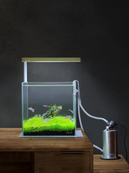 LANDEN 20C 2 Gallon Cube Rimless Low Iron Clear Aquarium Tank, All Glass Aquarium,Small Betta Fish Tank,W7.8×D7.8×H7.8 in(20x20x20cm) 5mm Thickness with Nano Foam Leveling Mat