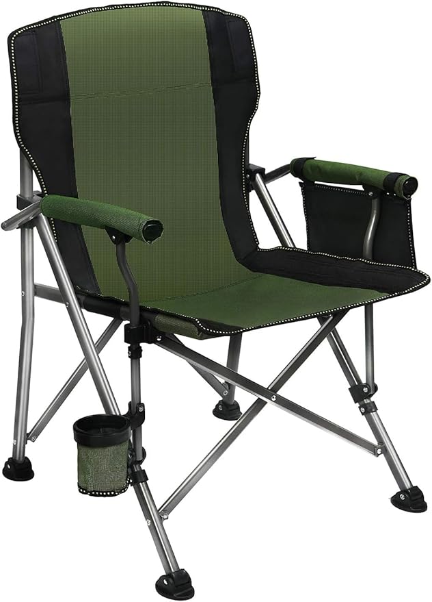 LEADALLWAY Folding Camping Chair Oversized Collapsible Camp Chair with Cup Holder and Removable Storage Bag, Heavy Duty Support 350 LBS, Portable Lawn Chair for Outdoor Camp, Picnic, Travel, Fishing