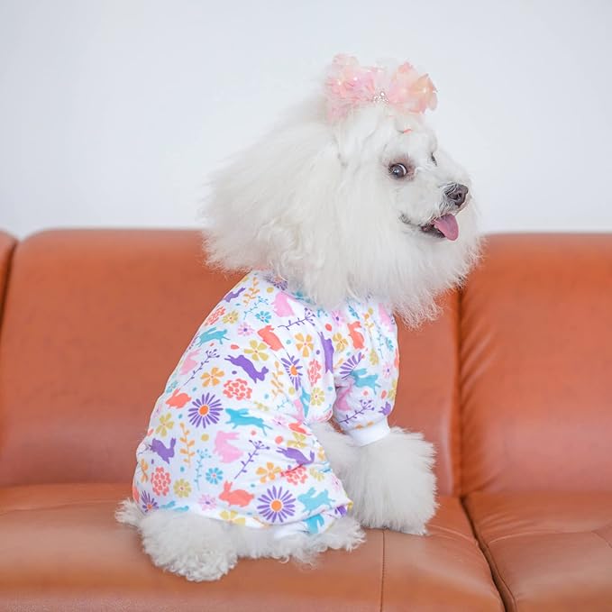 CuteBone Small Dogs Outfit Soft Puppy Onesies Pjs Dog Easter Rabbit Pajamas Pet Coat Cat Apparel Comfy Doggie Jumpsuit Bodysuit for All Seasons P276XL
