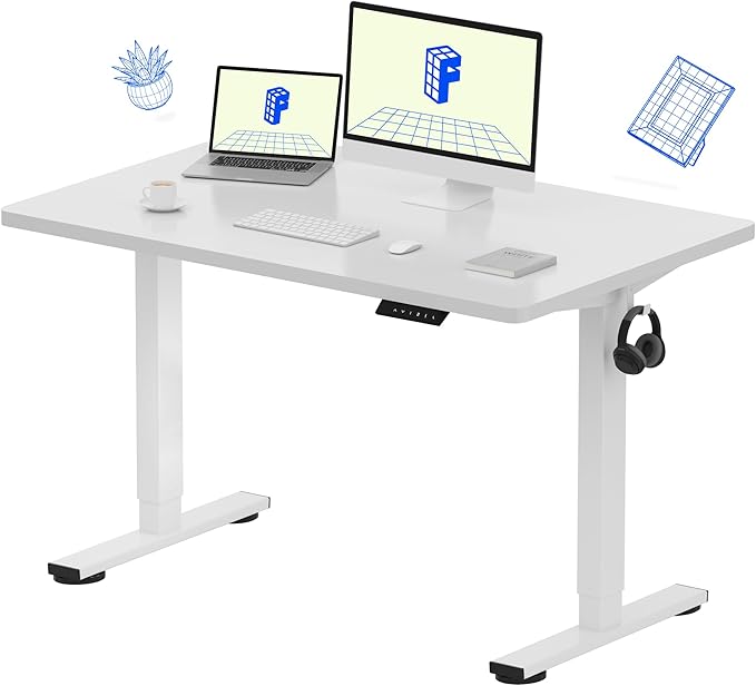 FLEXISPOT EN1 One-Piece Standing Desk with 1-Inch Thick Desktop, 48"x30" Electric Height Adjustable Desk for Home Office & Multi-Device Workstations, White(White Frame)