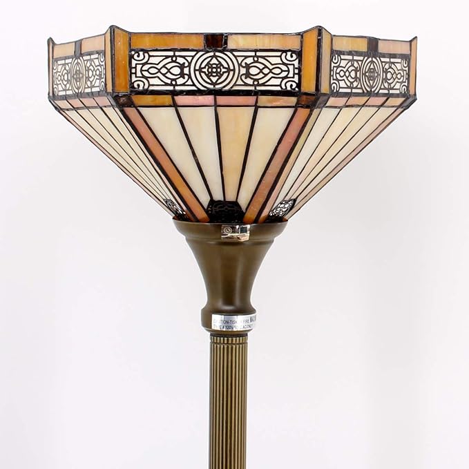 WERFACTORY Tiffany Floor Lamp Yellow Hexagon Stained Glass Mission Light 12X12X71 Inches Torchiere Standing Corner Torch Uplight Decor Bedroom Living Room Home Office S011 Series