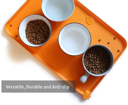 Hoki Found L Silicone Non Slip Pet Dog Cat Bowl Mats - Placemat - Feeding Mat - Waterproof - For Carpet - Orange