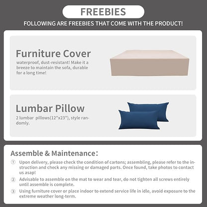 Patio Sectional 6 Pieces All-Weather Wicker Patio Furniture Set Outdoor Sectional with Glass Patio Table Non-Slip Cushions and Waterproof Covers, Navy Blue