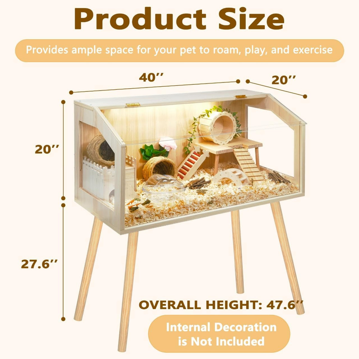 Prolee Hamster Cage with Legs, Guinea Pig Cages Chew Proof, Hamster House, Hamster Cages and Habitats, 40" L x 20" W x 47.6" H