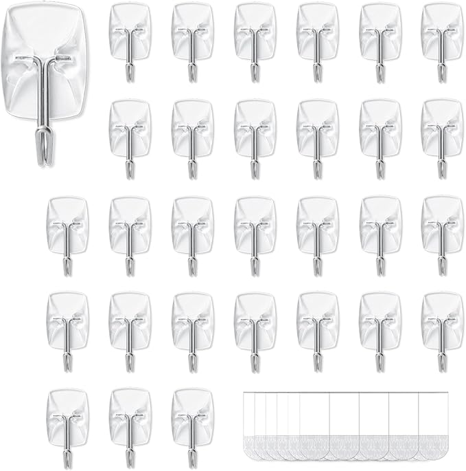 30 Small Hooks+40 Removable Strips, No Tools Wall Hooks