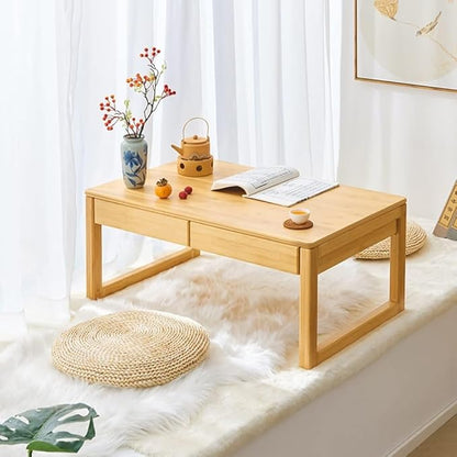 Japanese Meditation & Tea Table Antique Altar Table, Multifunctional Low Floor Tatami Table for Tea, Laptop, and Meditation (Beige, 70x42x30cm)