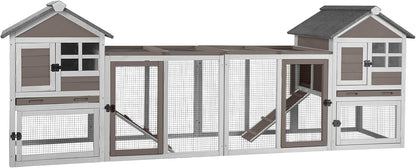 Aivituvin Large Rabbit Hutch Indoor Bunny Cage Outdoor with Run Chicken Coop Guinea Pig House with Waterproof Asphalt Roof,No Leakage Pull Out Tray (103.2" L x 25.2" W x 36.2" H,Brown-2 Sets)