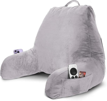 Nestl Reading Pillow with Shredded Memory Foam, Designed for Sitting Up in Bed and Couch, Back and Arms Adjustable Support for Adult & Teens Backrest Pillows for Reading, Washable Cover, Grey Lavender
