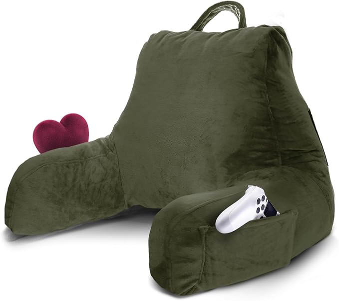 Nestl Reading Pillow for Kids & Teens with Shredded Memory Foam, Backrest Pillows for Reading, Watching, and Gaming, Use on the Couch, Bed, or Floor, Adjustable Support with Washable Cover Olive Green