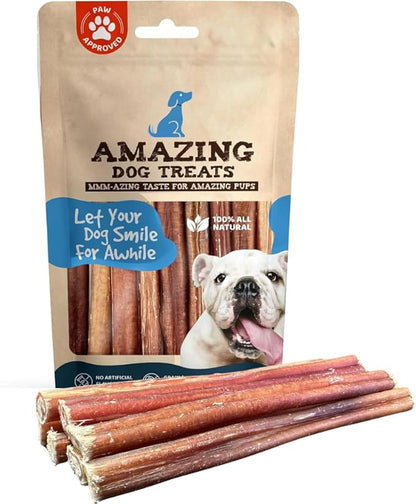 Amazing Dog Treats - Bully Sticks for Small Dogs (6 Inch Junior - 100 Count) - Premium Thin Bully Sticks for Dogs - High Protein, Grass Fed, Additive Free