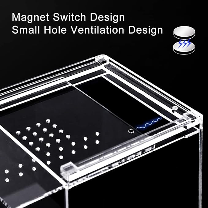 NANEEZOO Magnetic Acrylic Case, 2.9x2.9x6 Inch Nano Arboreal Tarantula Enclosure Reptile Habitat Terrarium Breeding Box for Spider Scorpion Sling Isopods Lizards Invertebrates Insect Mantis