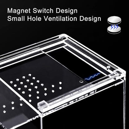 NANEEZOO Magnetic Acrylic Case, 2.9x2.9x6 Inch Nano Arboreal Tarantula Enclosure Reptile Habitat Terrarium Breeding Box for Spider Scorpion Sling Isopods Lizards Invertebrates Insect Mantis