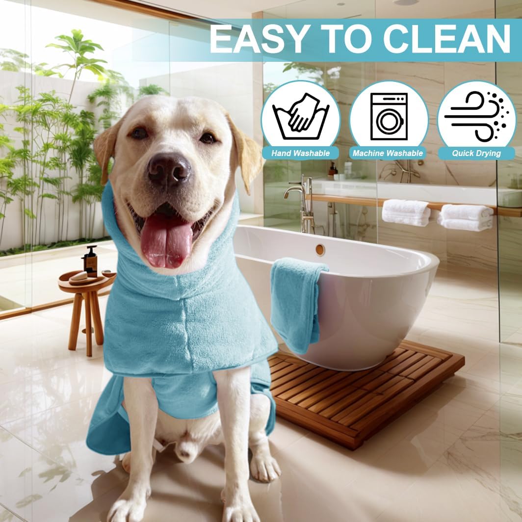 Medium to Large Size Dog Bathrobe, Quick Drying Super Absorbent Used for After Bathing, Warm Dog Towels, Adjustable Hoodies and Belts for Pet Dogs Bath Clothes Products (Blue, 4XL)