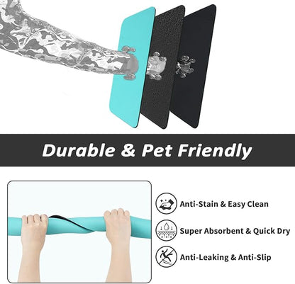 HotLive Dog Food Mat - Absorbent Cat Mat for Food and Water, No Stains Pet Feeding Bowl Mat, Easy to Clean Pet Placemats, Quick Dry Dog Water Dispenser Mat for Messy Drinkers | Teal 16"x 24"