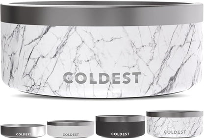 Coldest Dog Bowl - Anti Rust Metal, Non Slip, 3 Layers Insulated Stainless Steel Dog Bowls - Spill Proof & Heavy Duty - Water Bowl for Dogs, Cats & Pets, Dish Washer Safe (100 oz, Carrara Marble)