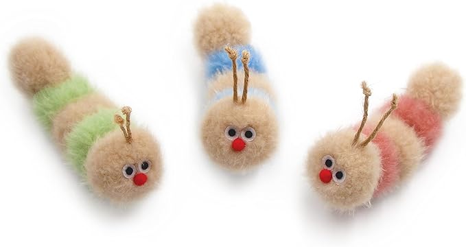Interactive Natural 3 PK Catnip Toy, with Rattle, Bite Resistant, for All Ages Indoor Cat, Soft Caterpillar Toys, Fluffy Kitten Toy
