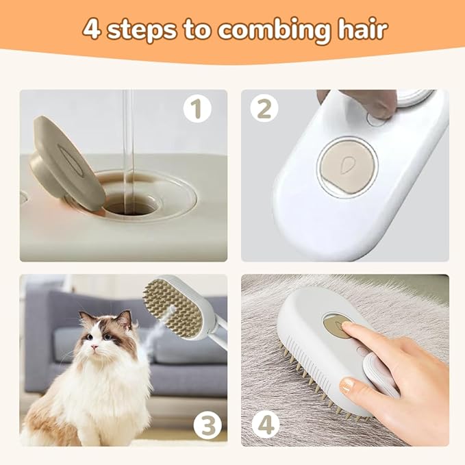 2025 New Cat Steam Brush, 3 in 1 Pet Steam Groomer Comb, Rechargeable Pet Steam Groomer Brush for Massaging and Cleaning Shedding Pets Hair, Anti-Static Hair Removal Comb for Cats Dogs (Khaki)