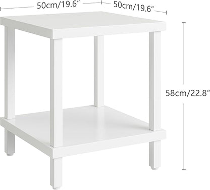 Large End Table Square Side Table Modern Sofa Table 20 Inch Industrial Coffee Table NightStand with 2-Tier Storage Shelf for Living Room Bedroom White MLBZ06W