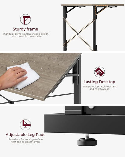 Vantic 31.5" Folding Desk, Foldable TV Tray Table for Eating on Couch, Extra Large TV Dinner Trays, Portable Fold Computer Writing Desk Table for Home Office, Greige