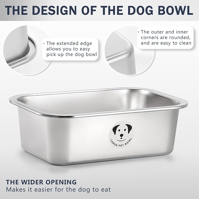 Stainless Steel Dog Bowls for Large Dogs, 0.85 Gallons High Capacity Metal Food Dog Bowls Extra Large Water Bowl for Dogs
