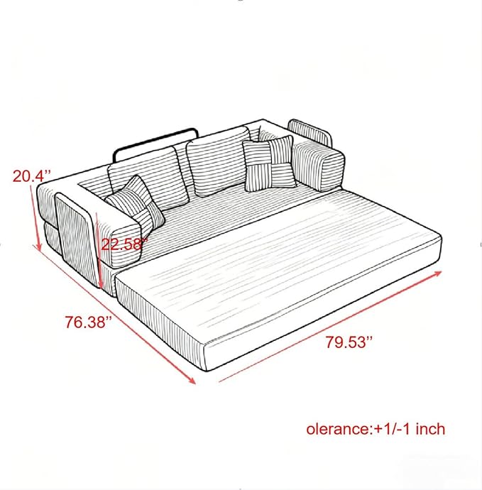 Folding Sofa Bed, Corduroy Loveseat Sleeper with Fixed-Shape Frame, No Assembly Needed Futon Couch, Convertible Floor Sofa Lounge Couch for Living Room, Bedroom, Lounge Studio, Ivory