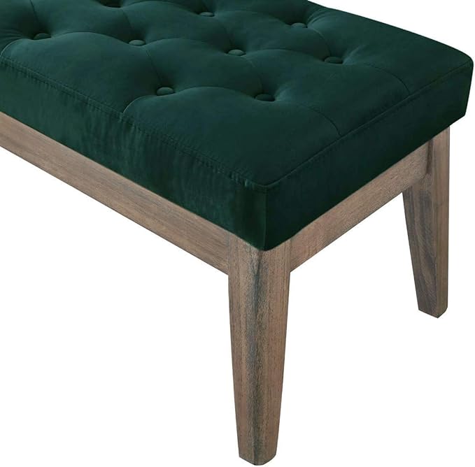 24KF Velvet Upholstered Buttons Tufted Entryway Bench with Solid Wood Leg,Bed Bench Ottoman with Padded Seat,5034-Jade