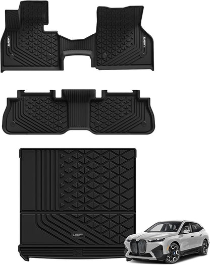 LASFIT Floor Mats & Cargo Liner for BMW IX 2022-2024 2025 2026 xDrive45 xDrive50 xDrive60 M60 M70, All Weather Protection Floor Liners, TPE Car Mat for BMW Accessories 1st & 2nd Row & Trunk Full Set