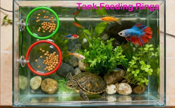9 pcs Betta Fish Enrichment Toys Fish Exercise Rings Tank Decoration Set Feeding Rings Training Ring Feeder Fish Toys Floating Mirror Balls Resting Spot for Stress-Free Fish Aquarium Accessories