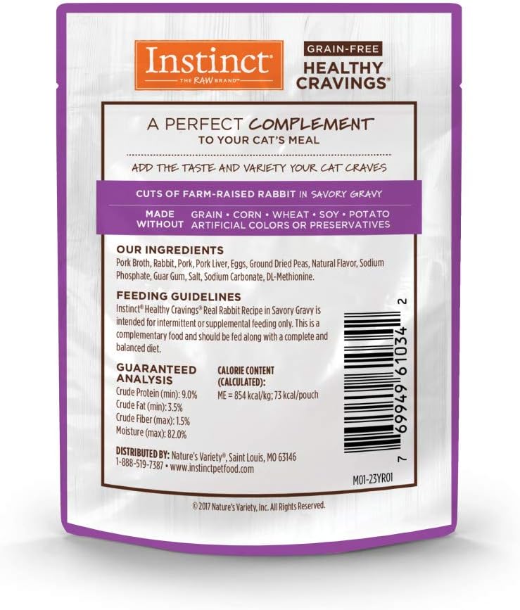 Instinct Healthy Cravings Natural Wet Cat Food Topper, Grain Free Recipe - Real Rabbit, 3 oz. Pouches (Pack of 24)